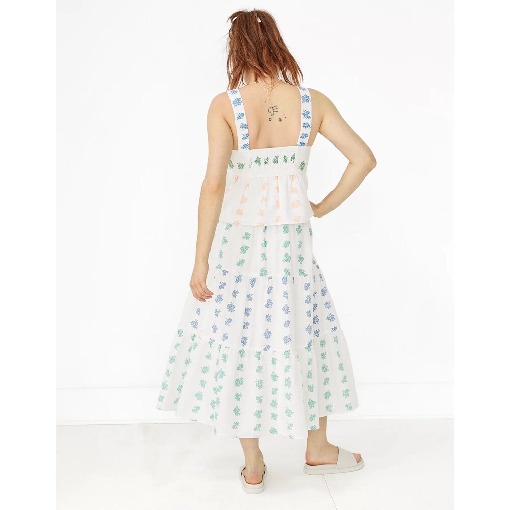 American Eagle Boho Cotton Linen Blend Floral Tiered Crop Tank Maxi Skirt Set L - Picture 2 of 8